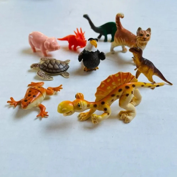 Assorted Animal Kids Toy 9 Pieces Turkey Pig Frog Dinosaur Cat Turtle Learning - Picture 1 of 8